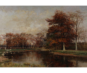 Robert Ward Van Boskerck (American 1855 - 1932) Autumn Pond with Cows 