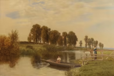 John Henry Dearle - River Landscape with Man in a Skiff 
